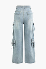 High Waist Flap Pocket Wide Leg Cargo Jeans