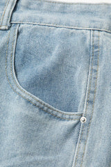 High Waist Flap Pocket Wide Leg Cargo Jeans