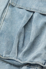 High Waist Flap Pocket Wide Leg Cargo Jeans