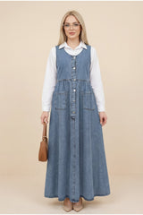 Front Button Pinafore Bleach Wash Shade