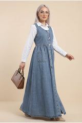Front Button Pinafore Bleach Wash Shade