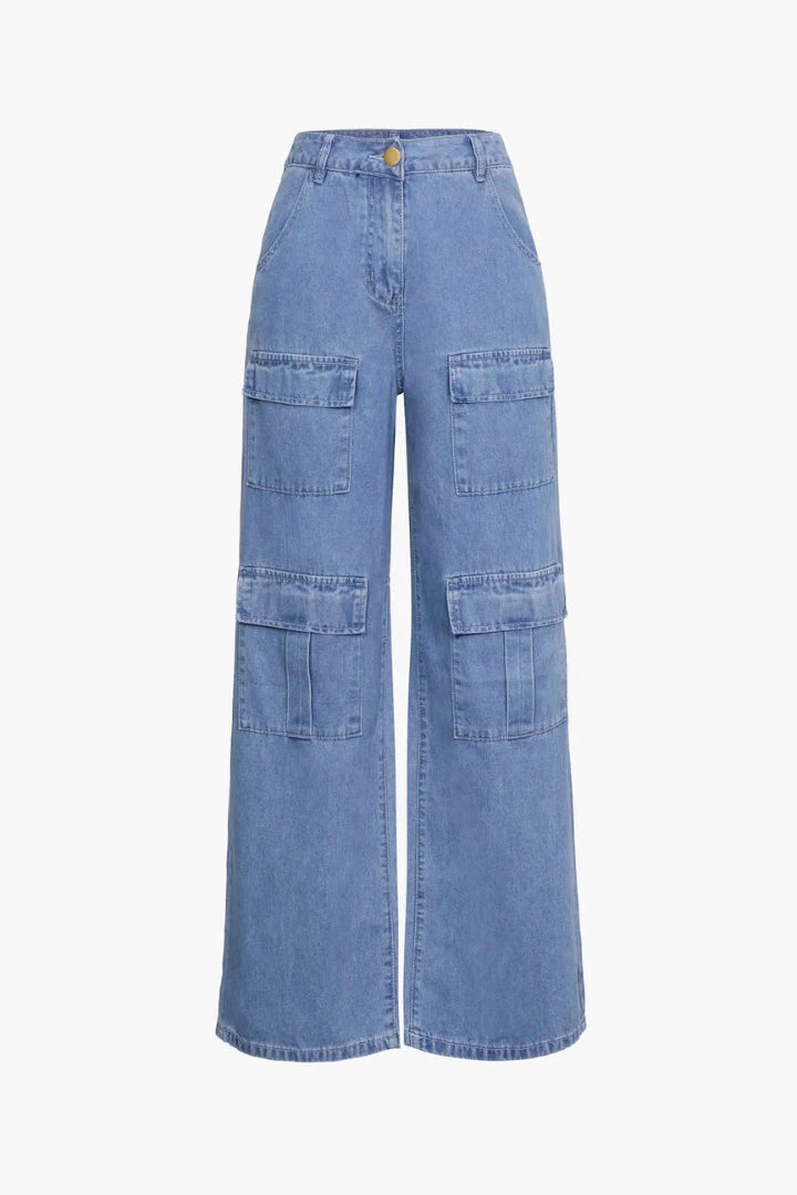 Flap Pocket Straight Leg Cargo Jeans