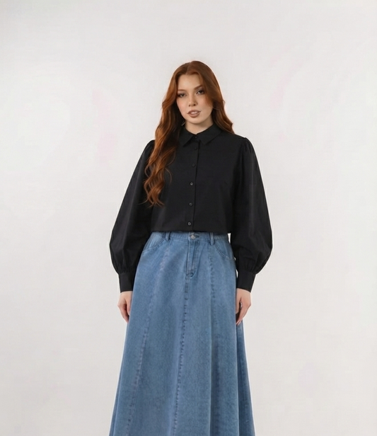 Puff Sleeve Black Shirt