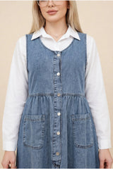 Front Button Pinafore Bleach Wash Shade